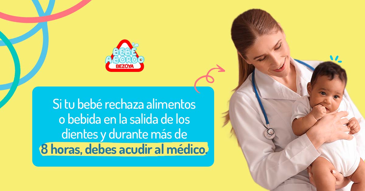 Si tu bebé rechaza alimentos o bebida durante la salida de los dientes durante más de 8 horas debes acudir al médico por los dientes de leche
