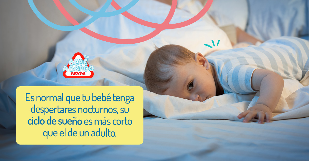 Es normal que tu bebé tenga despertares nocturnos, su ciclo de sueño es más corto que el de un adulto. 